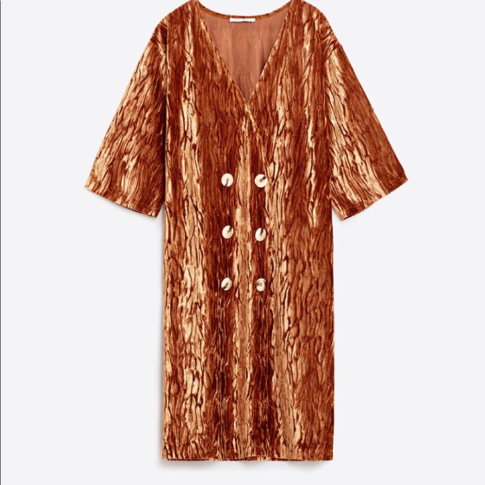 Zara Brown Cross Over Dress /w Button Detail